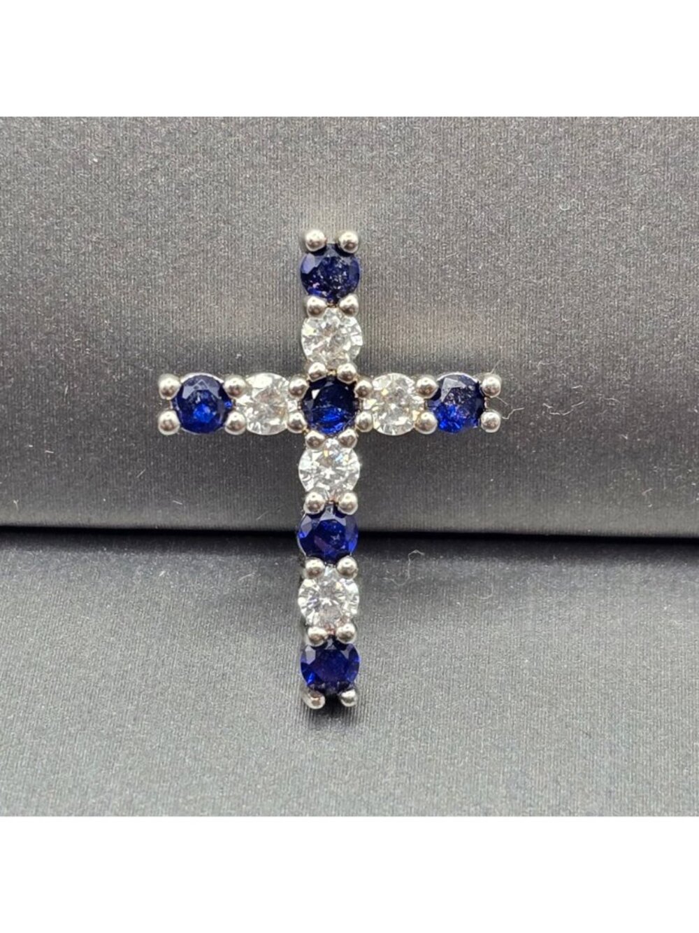 Sterling Silver Lab Sapphire CZ Cross Pendant Dainty Blue Charm 925 Hidden Bail - Picture 11 of 11